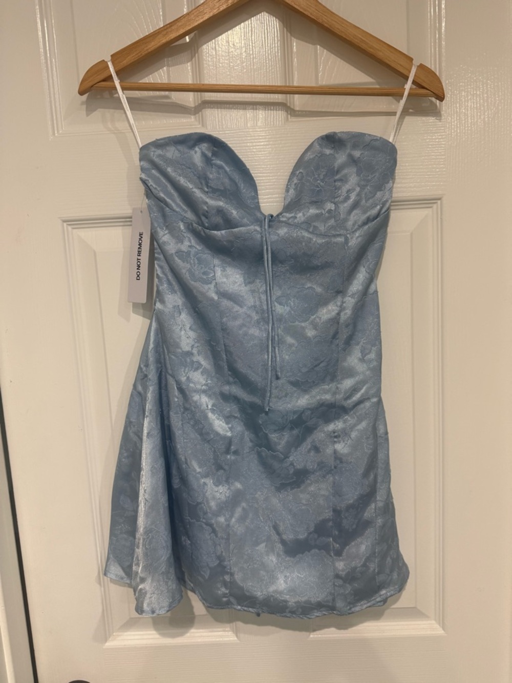 Light Blue Strapless Jacquard Mini Dress - PRINCESS POLLY SIZE 2